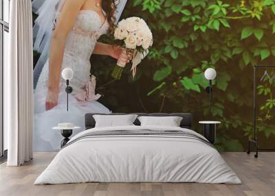 Wedding picture of happy bride. Wall mural