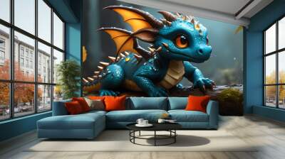 A beautiful little dragon in a fantastic world. Wall mural