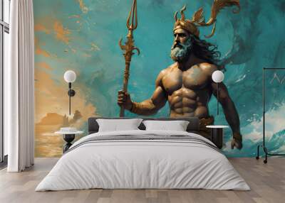 God of the seas and oceans Poseidon. Greek god who ruled the seas. Wall mural