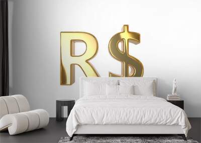 Brazilian real (BRL) is the official currency of Brazil made of shiny gold material - 3d rendering, 3d Illustration  Wall mural