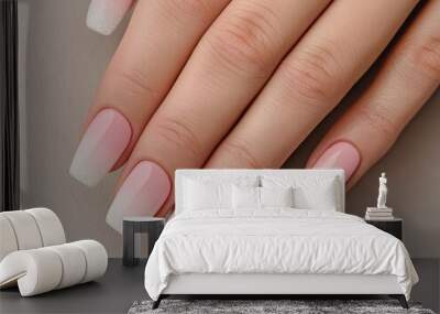 Stylish manicure featuring elegant pink and white ombre nails for a chic and trendy look. Perfect for beauty and fashion enthusiasts. Wall mural