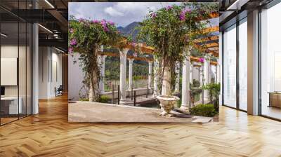 Beautiful pillars and landscaped garden with fountain in middle, Kundasang, Sabah, Malaysia Wall mural