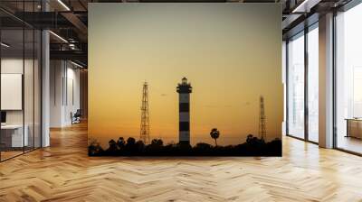 View of Pulicat Lighthouse with communication towers, Pulicat(also known as Pazhaverkadu), Tamil Nadu, India. Pulicat is a fishing town north of Chennai, India. Wall mural