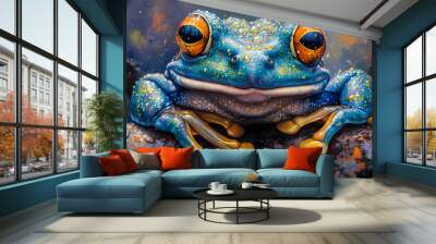 blue frog with orange eyes Wall mural