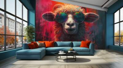 cool sheep with red backround Wall mural