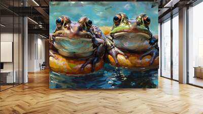 two frogs in swimming rings Wall mural