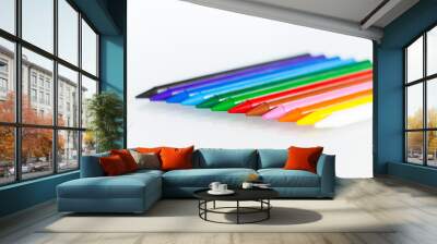 Color palette made with a row of crayons on a white background Wall mural