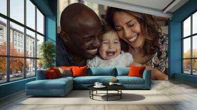 A Happy and Diverse Family Sharing a Joyful Moment Wall mural