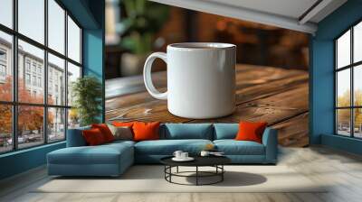 Close-up of a Plain White Ceramic Coffee Mug Wall mural