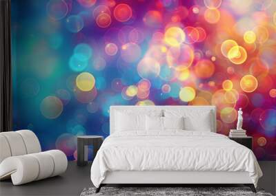 Vibrant Abstract Bokeh Background with a Colorful Blend of Red, Blue, and Pink Light Circles Creating a Festive and Dreamy Atmosphere, Perfect for Celebratory and Joyful Occasions Wall mural