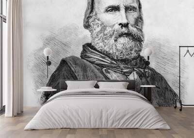 Ancient Giuseppe Garibaldi bust portrait (1807 - 1882) Italian father of the fatherland, posing solemnly. By E. Matania published on Garibaldi e i Suoi Tempi Milan Italy 1884  Wall mural