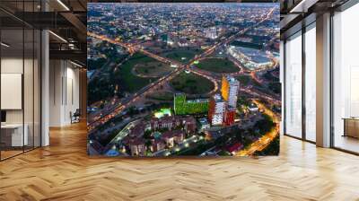 Aerial shot of the city of Accra in Ghana at night Wall mural