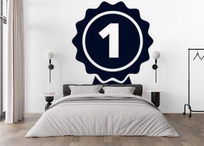 first place medal vector flat icon in dark blue, vector illustration, number 1. Wall mural