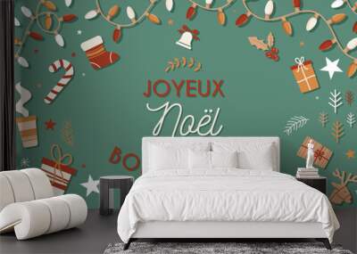 Bannière - Joyeux Noël et bonne année - Éléments vectoriels festifs éditables autour des fêtes de fin d'année - Illustrations et titres décoratifs élégants pour les vacances d'hiver - Vœux et souhait  Wall mural