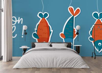 Bannière Poisson d'avril - Titre et illustrations de poissons pour le premier avril  Wall mural