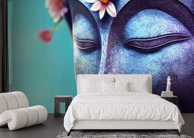 Illustration of a female Buddha with flowers in a spiritual setting and romantic environment Wall mural