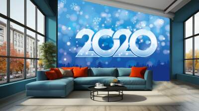 Happy new year 2020 design with fireworks and winter season concept. Vector illustration Wall mural