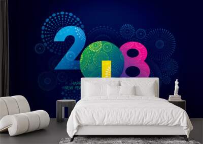 Vector illustration of  fireworks. Happy new year 2018 theme Wall mural