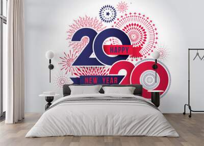 Vector illustration of  fireworks. Happy new year 2020 theme Wall mural