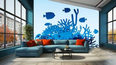 Vector illustration of sea life and coral on seabed background. Wall mural