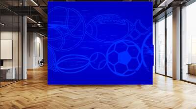 Vector illustration of sports abstract background design with sport players in different activities. football, basketball, baseball, badminton, tennis, rugby, bicycling Wall mural