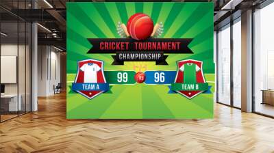 Vector of cricket championship badge design with team players and scoreboard. Wall mural