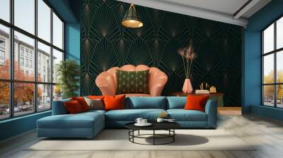 Art Deco interior in classic style with pink armchair and lamp.3d rendering. Wall mural