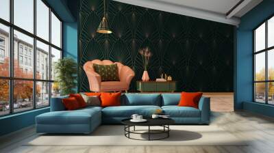 Art Deco interior in classic style with pink armchair and lamp.3d rendering. Wall mural