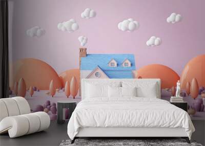 Cute country house in the woods  with pastel colour.3d rendering Wall mural