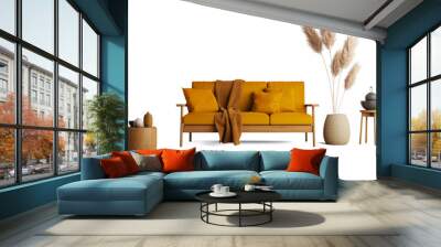 living room with yellow sofa and dried plants Wall mural