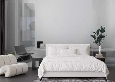 Minimal interior living room.Black and white furniture in white room with plant.3d rendering Wall mural