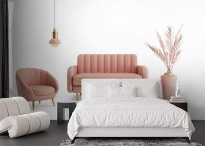 pink sofa and armchair set art deco style Wall mural