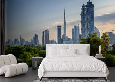 Dubai skyline across a green park Wall mural