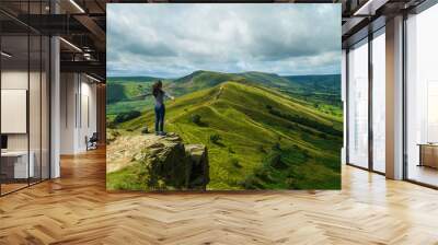 A woman at the peak, Peak District in England Wall mural