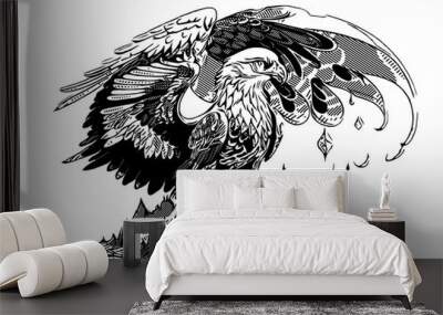 black and white of eagle cartoon Wall mural