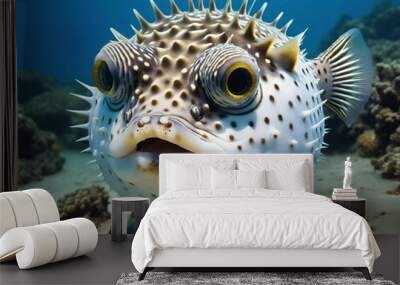 close up view of puffer fish in the sea Wall mural