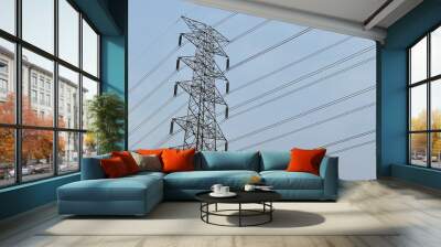 high voltage power line against a sky Wall mural