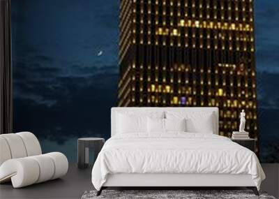 Night city skyline, Talan tower in Astana (Kazakhstan). Wall mural