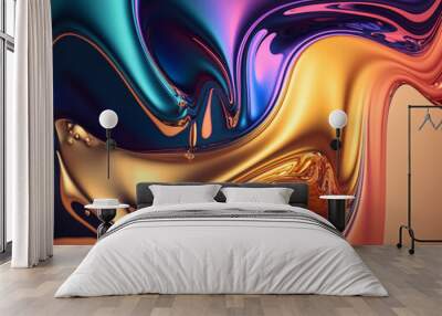 Captivating image showcases the mesmerising effect of acrylic paints in gradient shades, creating the illusion of wavy, liquid motion. The subtle metallic accents add depth and texture, elevating. Wall mural