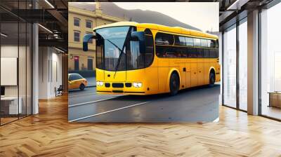 yellow bus on the street,bus , transport, travel, city, wheel, transportation ,AI generate Wall mural