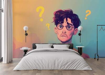 Illustration of a confused man Wall mural