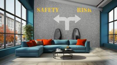 Decision to make at the cross road - safety or risk Wall mural