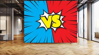 fight vector graphic background blue and red with vs and versus text loud sound bubble Wall mural