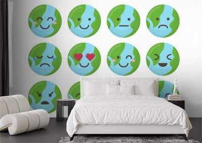 Earth planet emoji pack icons for apps. Bundle of bright flat  planet emoji for app or web site. Wall mural