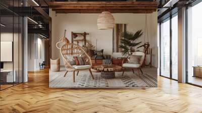 nomadic boho interior background with rustic decoration Wall mural