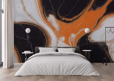 Black, orange and white  marble background, grainy noise grungy texture. Wall mural