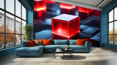 Illuminated Red Cubes with Reflective Surface Wall mural