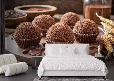 Brigadeiros, Brazilian Easter egg filled with granulated chocolate and cream, eaten with a spoon. Easter tradition in Brazil Wall mural