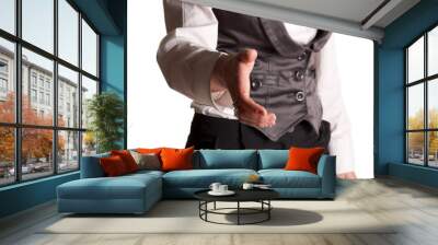 a business woman with an open hand ready to seal a deal Wall mural