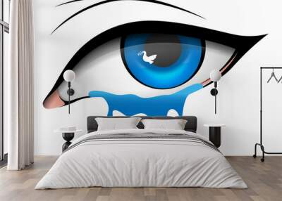 Ukraine support crying eye with flag colored tears and peace highlight. Vector Illustration Wall mural